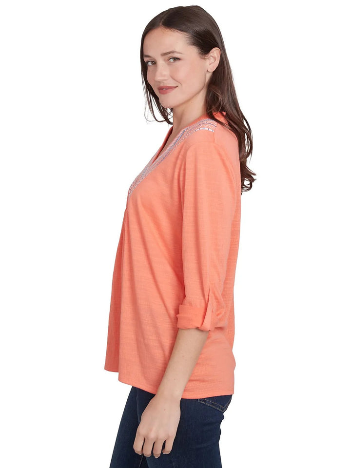 Embroidered V-Neck Top