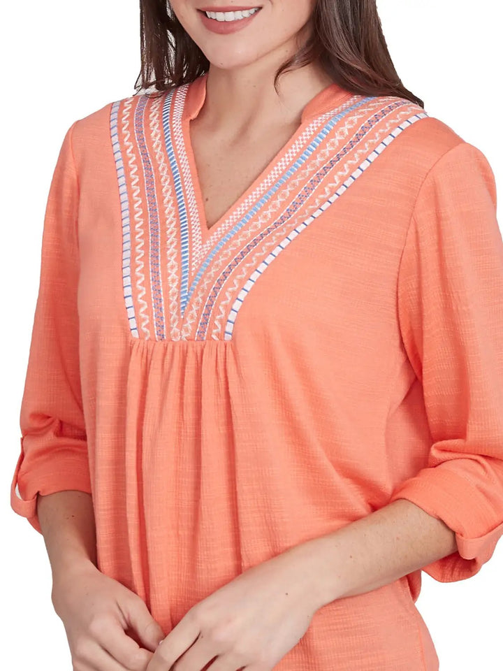 Embroidered V-Neck Top