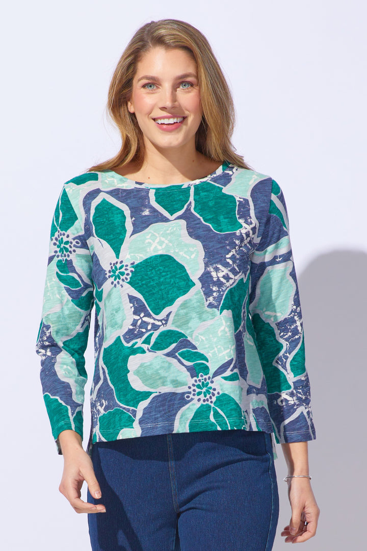 Emerald Printed Stepped Hem Boxy Tee