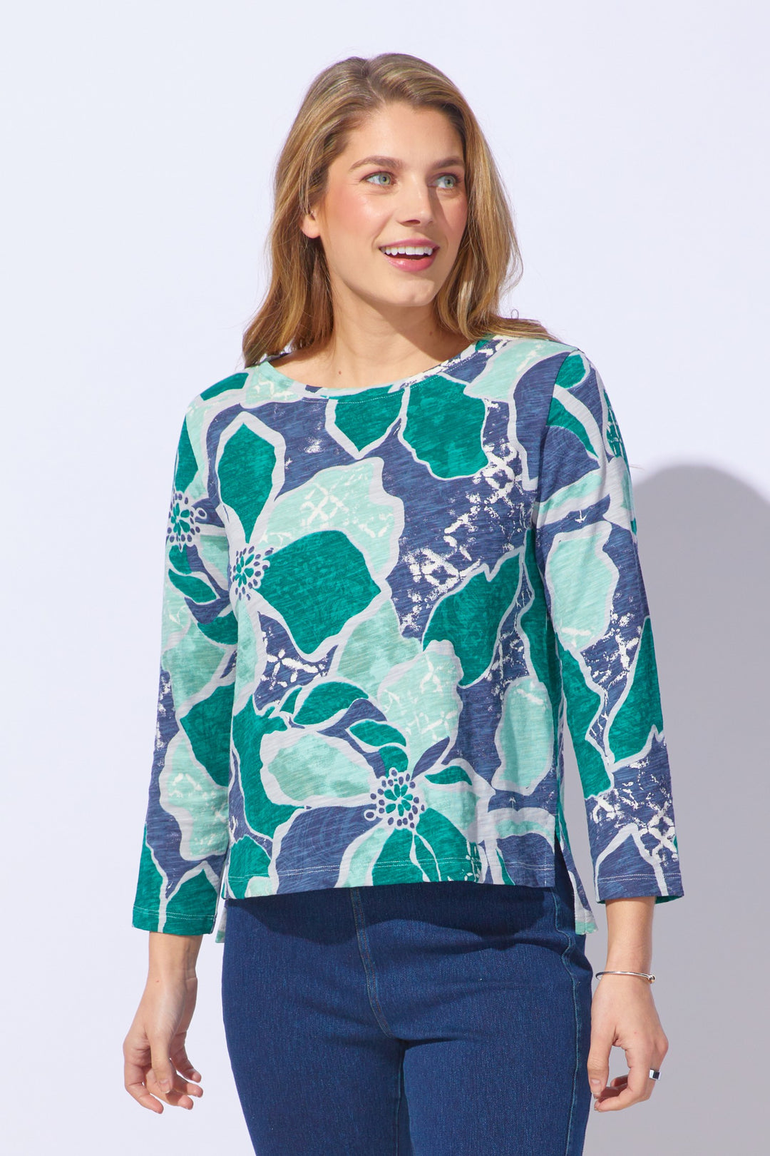 Emerald Printed Stepped Hem Boxy Tee