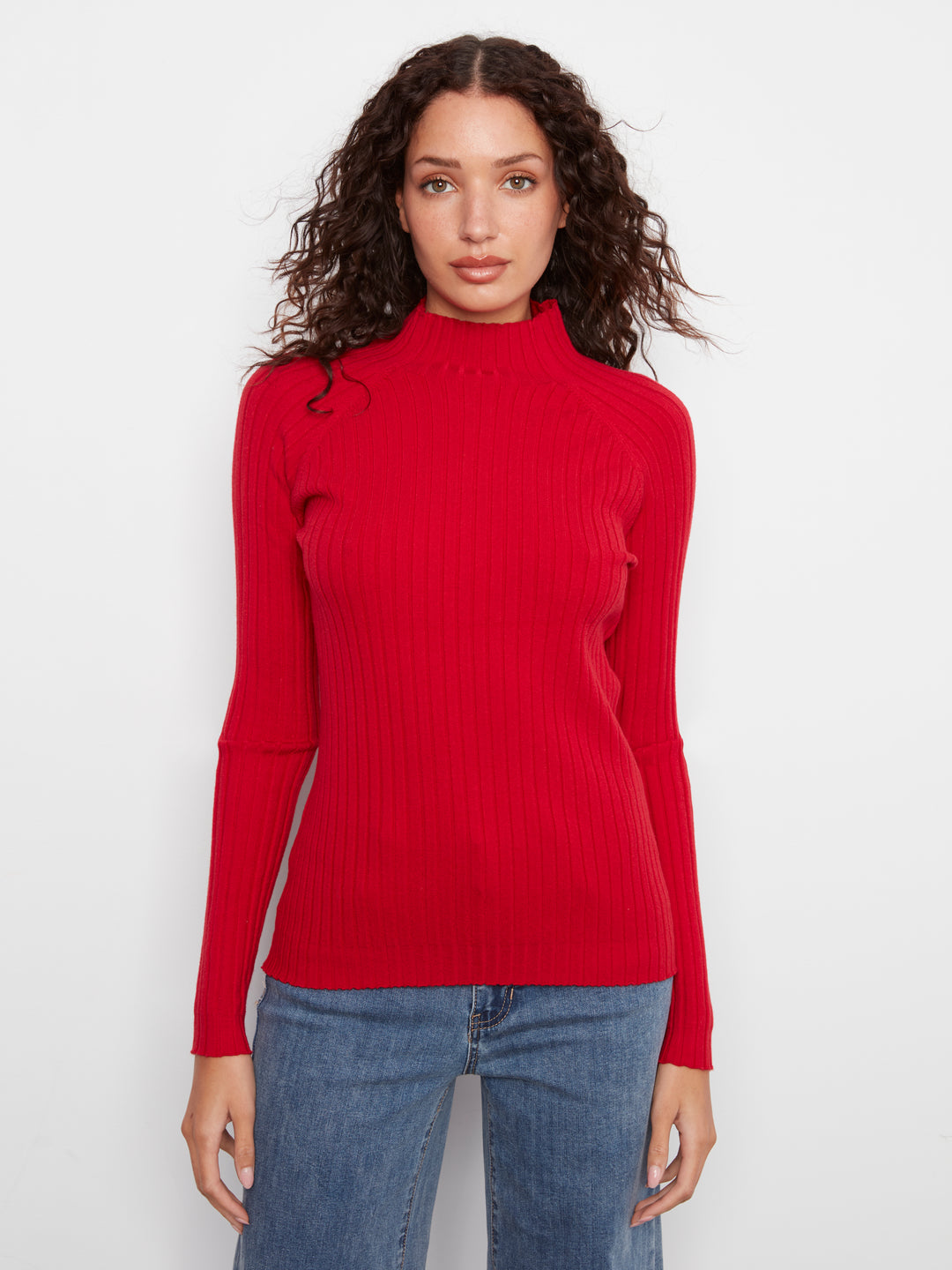 Equestrian Essential Mock Neck Ribbed Sweater