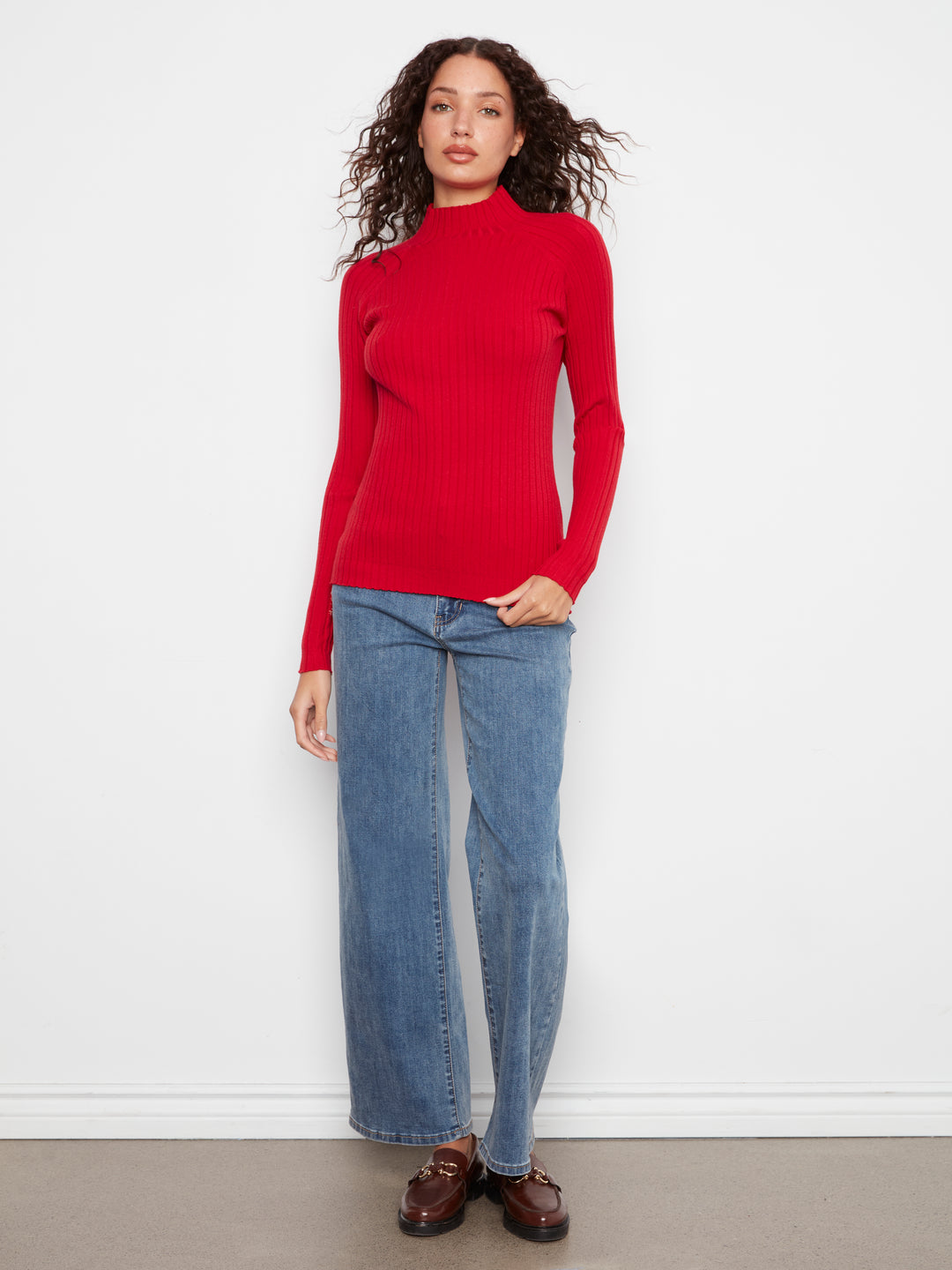 Equestrian Essential Mock Neck Ribbed Sweater