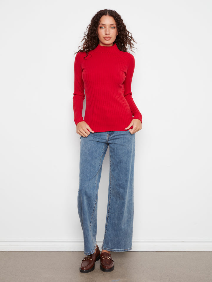 Equestrian Essential Mock Neck Ribbed Sweater