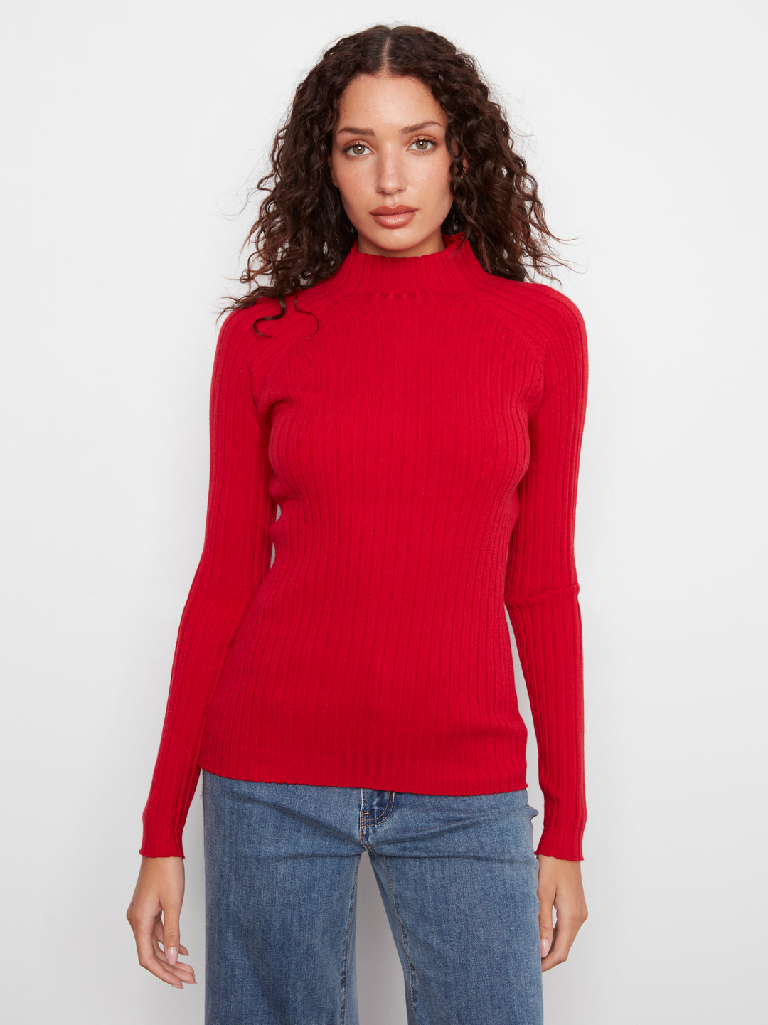 Equestrian Essential Mock Neck Ribbed Sweater