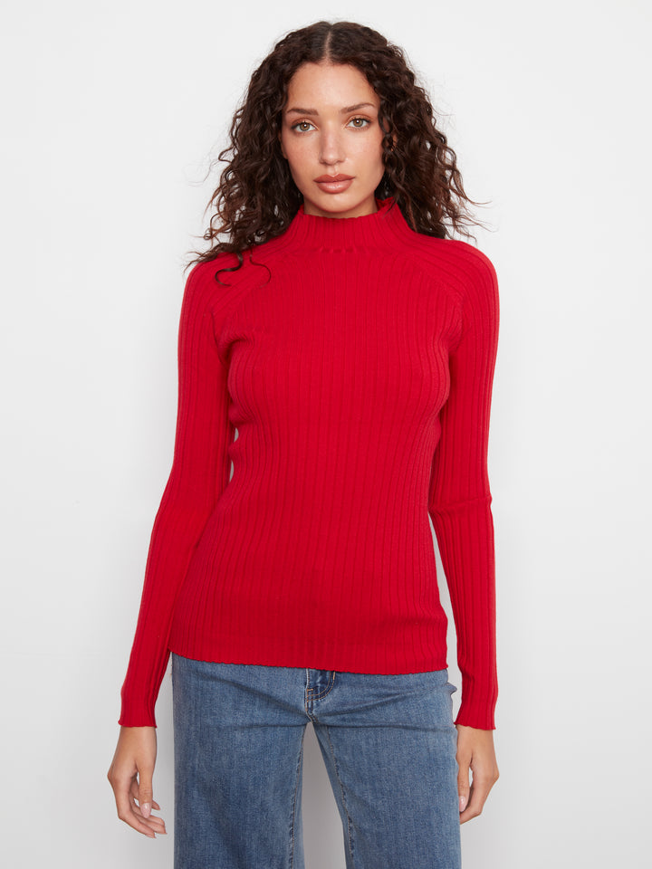 Equestrian Essential Mock Neck Ribbed Sweater