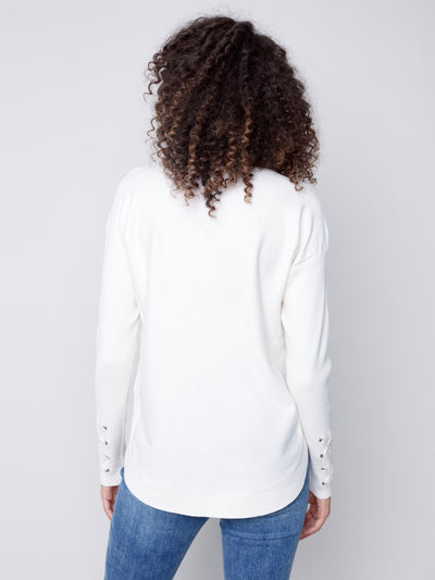 Ercu Lace-Up Sleeve Plush Knit Sweater