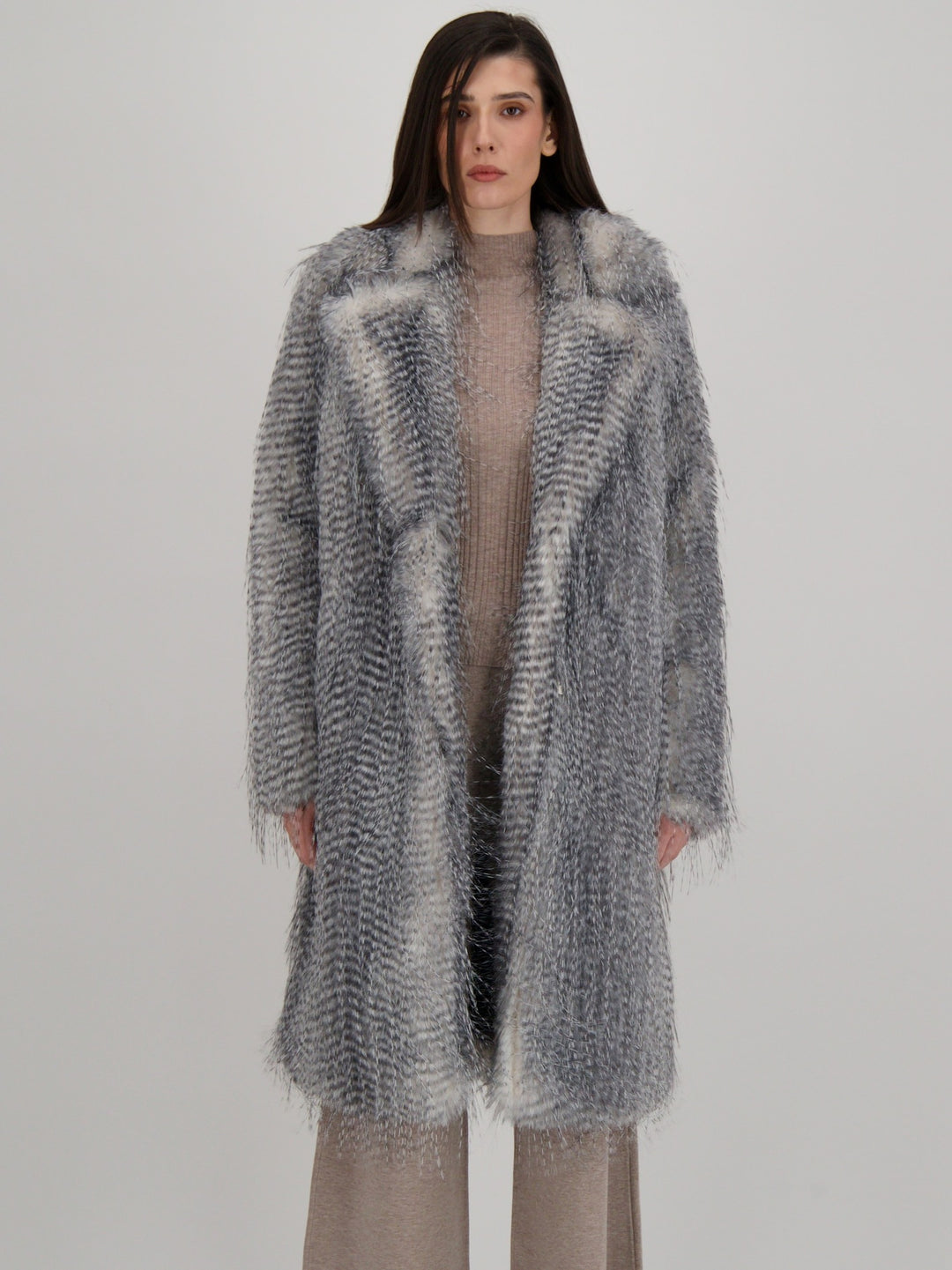 Eyelash Animal Print Faux Fur Coat