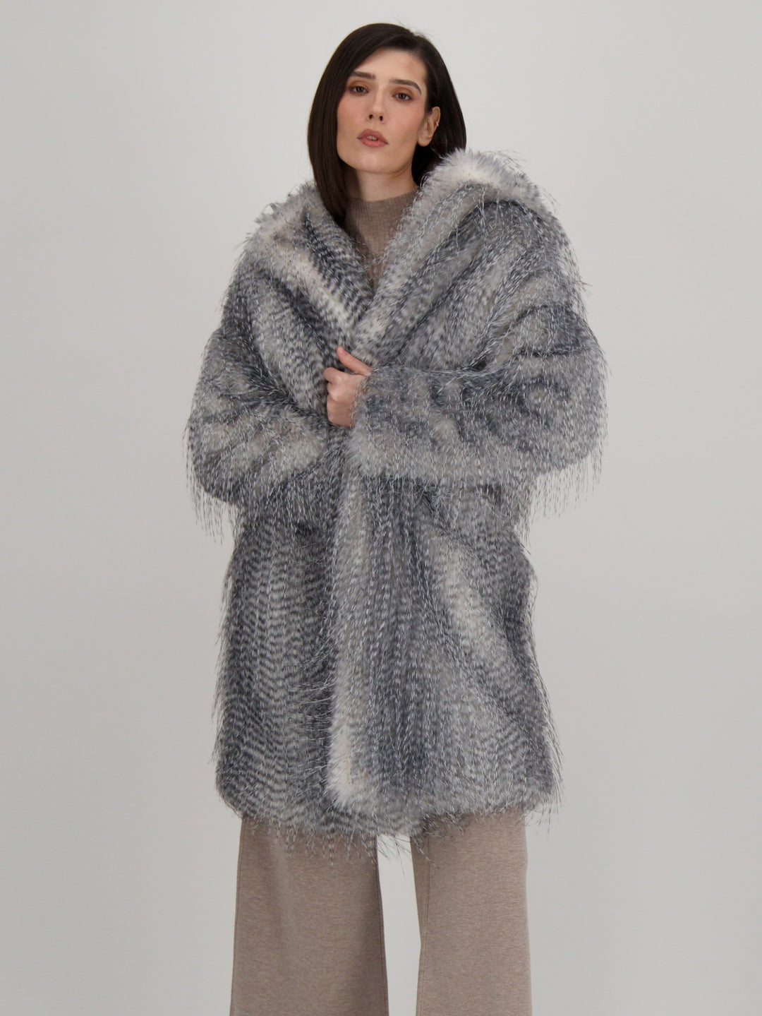 Eyelash Animal Print Faux Fur Coat