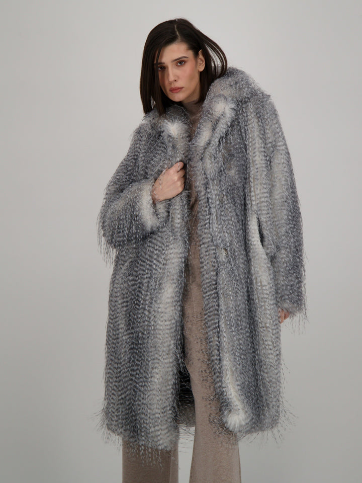 Eyelash Animal Print Faux Fur Coat