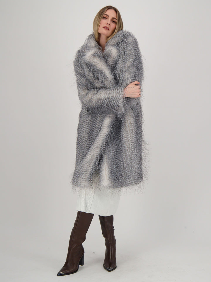 Eyelash Animal Print Faux Fur Coat