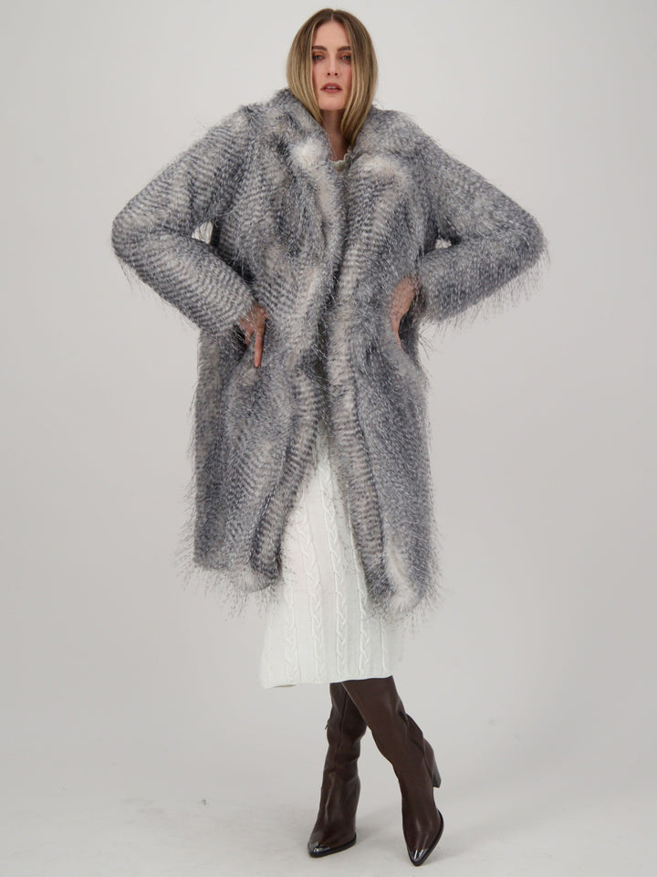 Eyelash Animal Print Faux Fur Coat