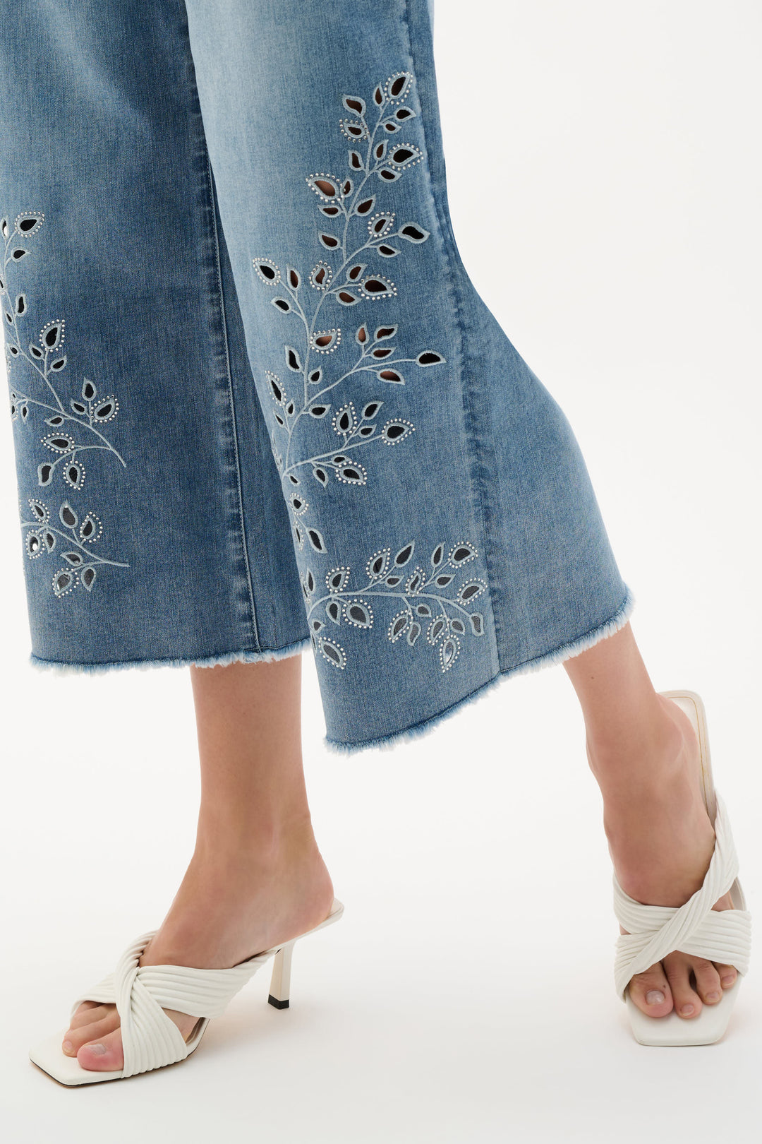 Eyelet Embroidered Wide Leg Crop Jean