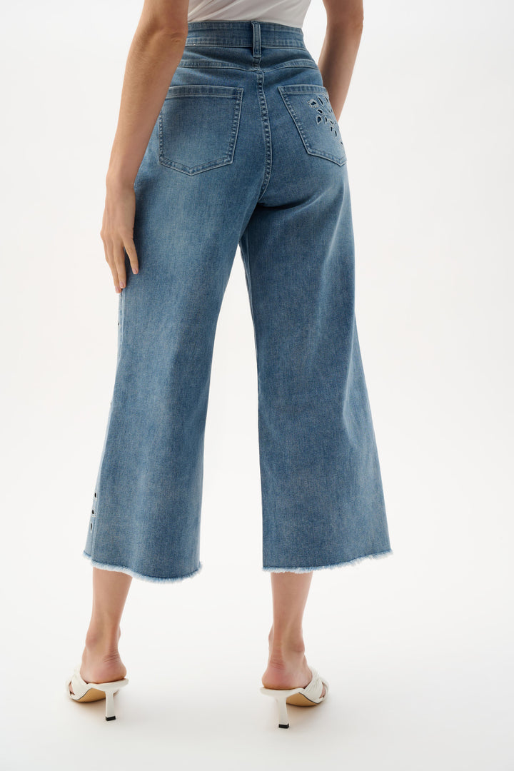 Eyelet Embroidered Wide Leg Crop Jean