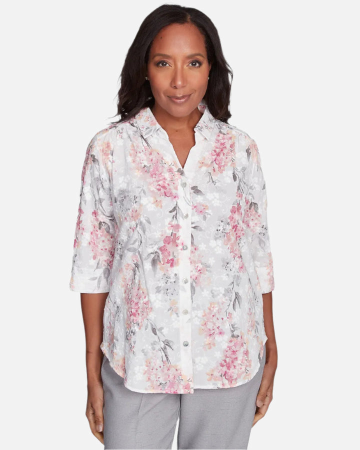 Eyelet Floral Print Blouse