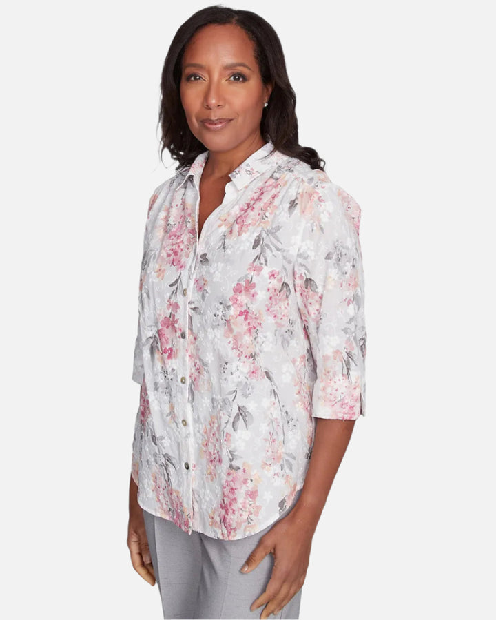 Eyelet Floral Print Blouse