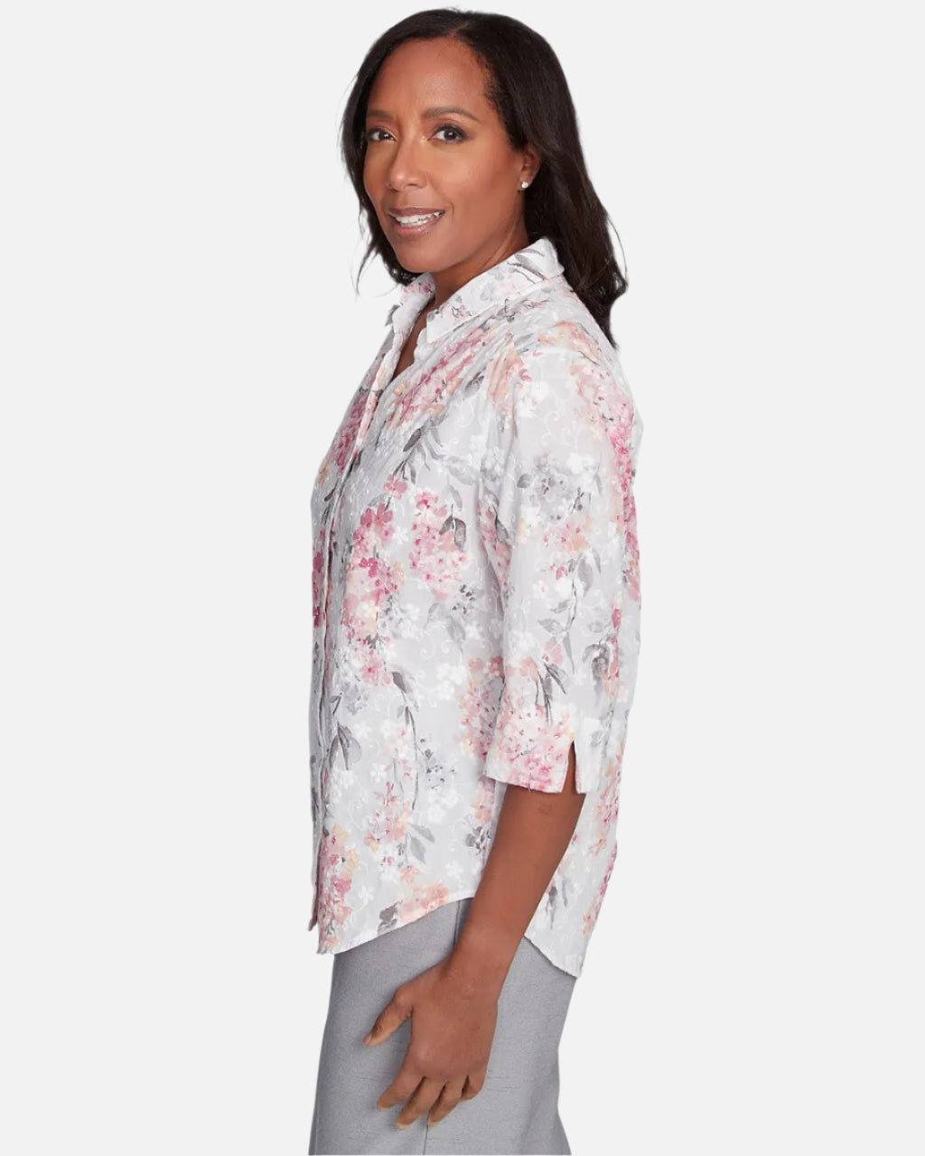 Eyelet Floral Print Blouse