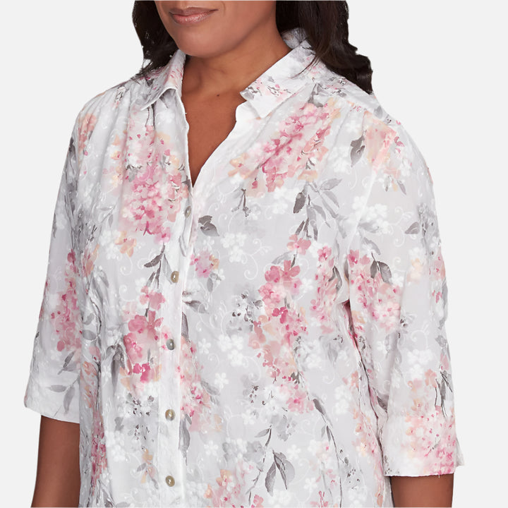 Eyelet Floral Print Blouse