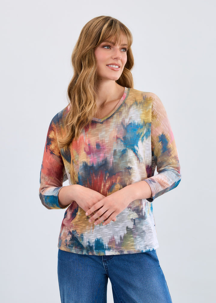 Fall Bouquet Print V-Neck Top