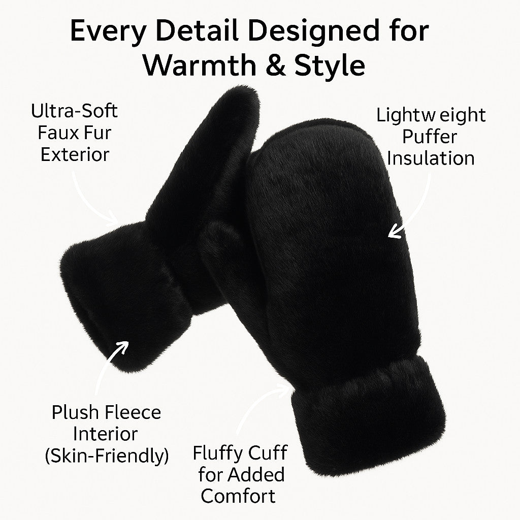 Faux Fur Puffer Mittens