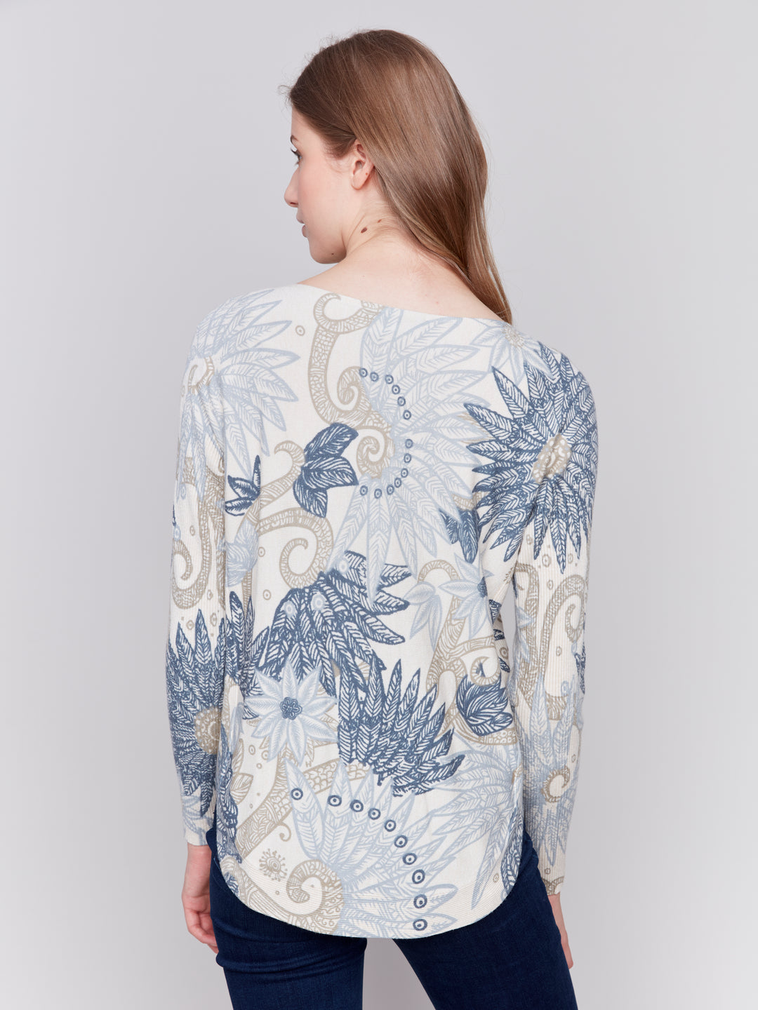 Feather Print Plushy Knit Sweater