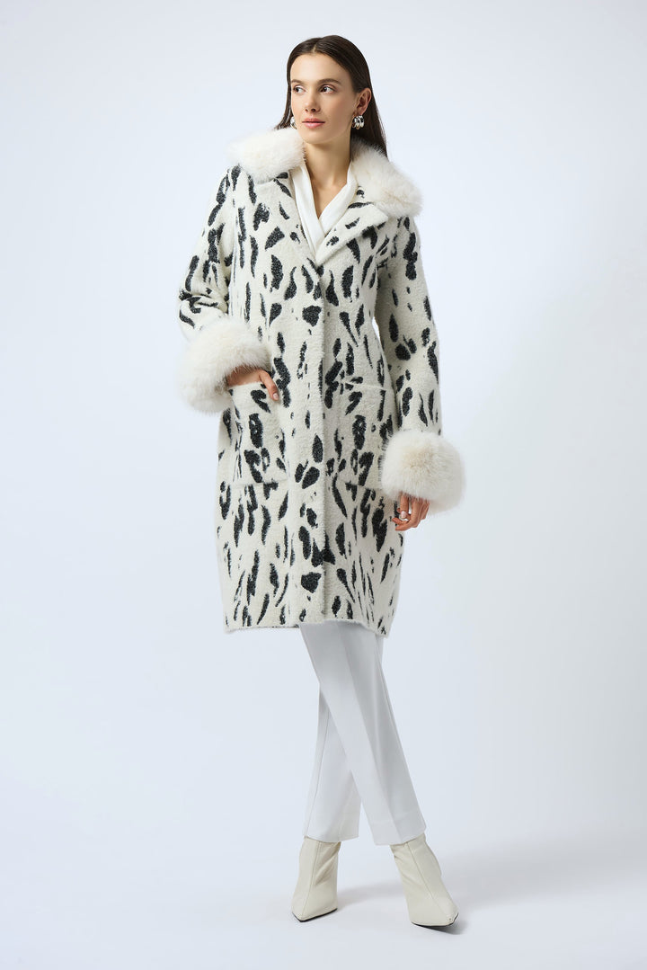 Feather Yarn and Faux Fur Animal Jacquard Coat
