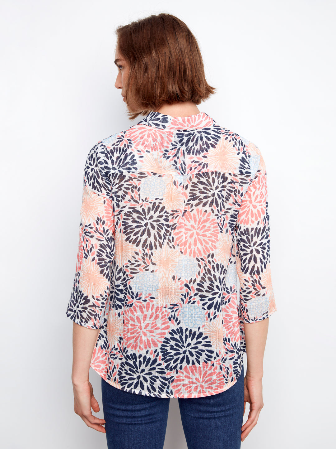 Fireworks Print Cotton Gauze Button Up Blouse