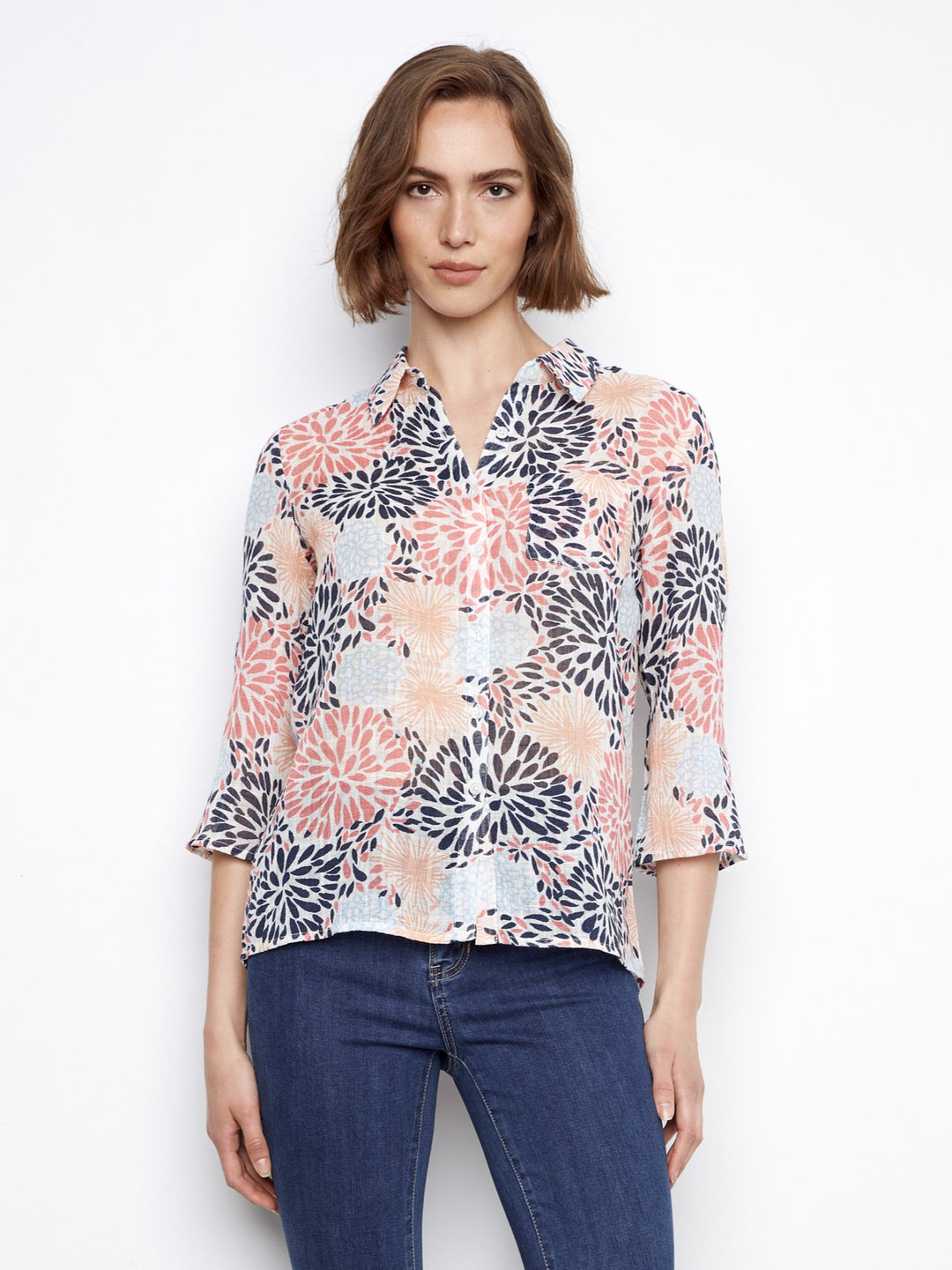 Fireworks Print Cotton Gauze Button Up Blouse
