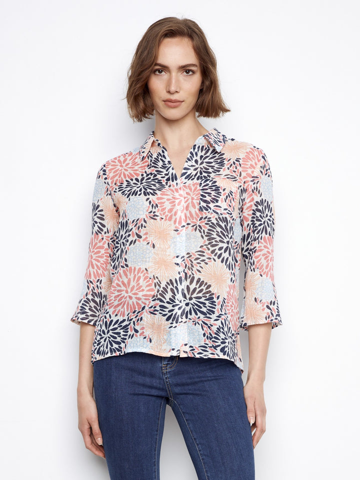 Fireworks Print Cotton Gauze Button Up Blouse