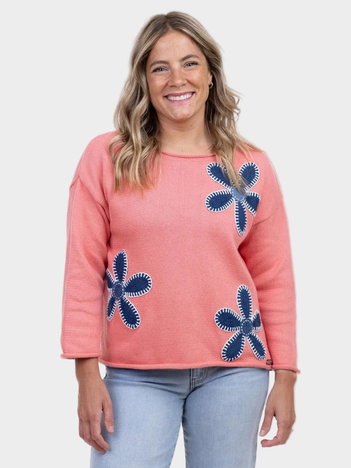 Flora Watermelon Denim Daisy Sweater