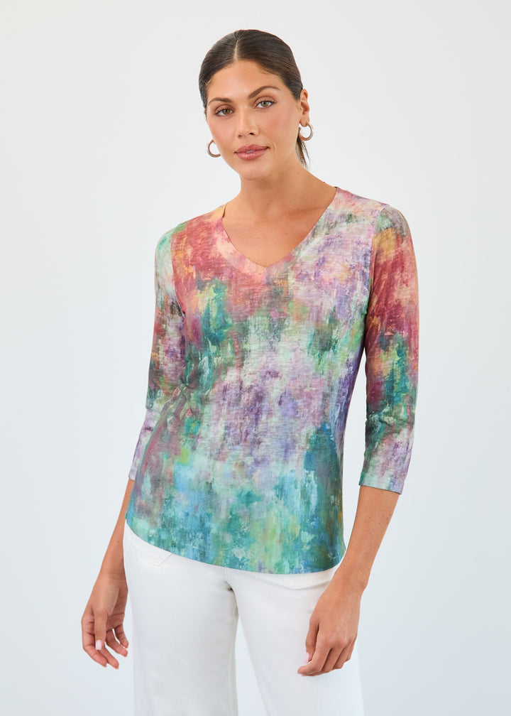 Floral Blur Print V-Neck Top