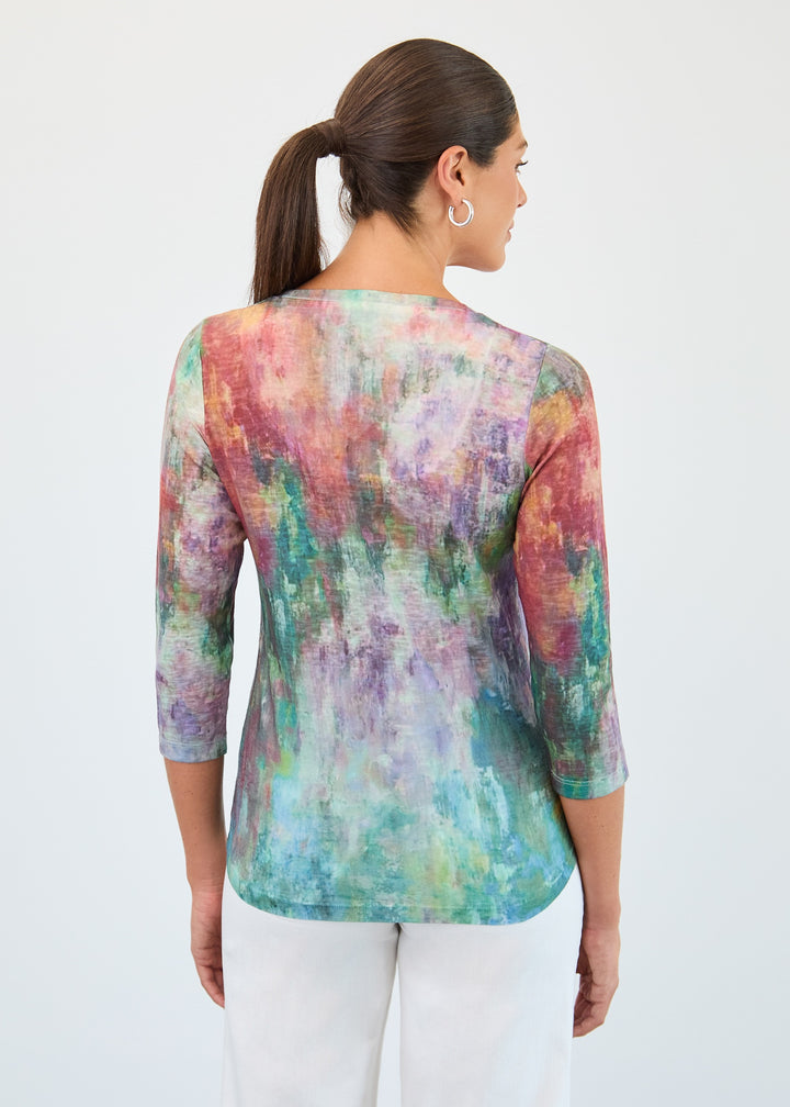 Floral Blur Print V-Neck Top