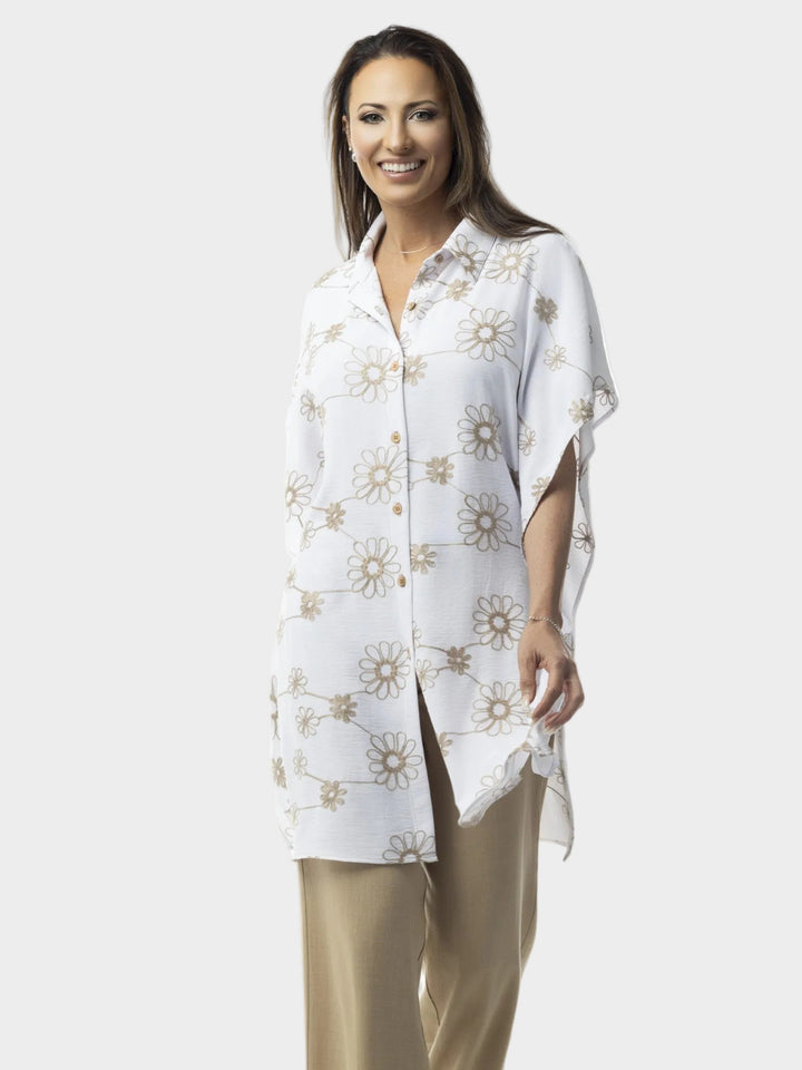 Floral Embroidered Airflow Oversized Tunic Shirt
