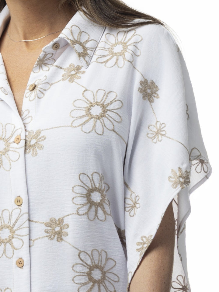 Floral Embroidered Airflow Oversized Tunic Shirt