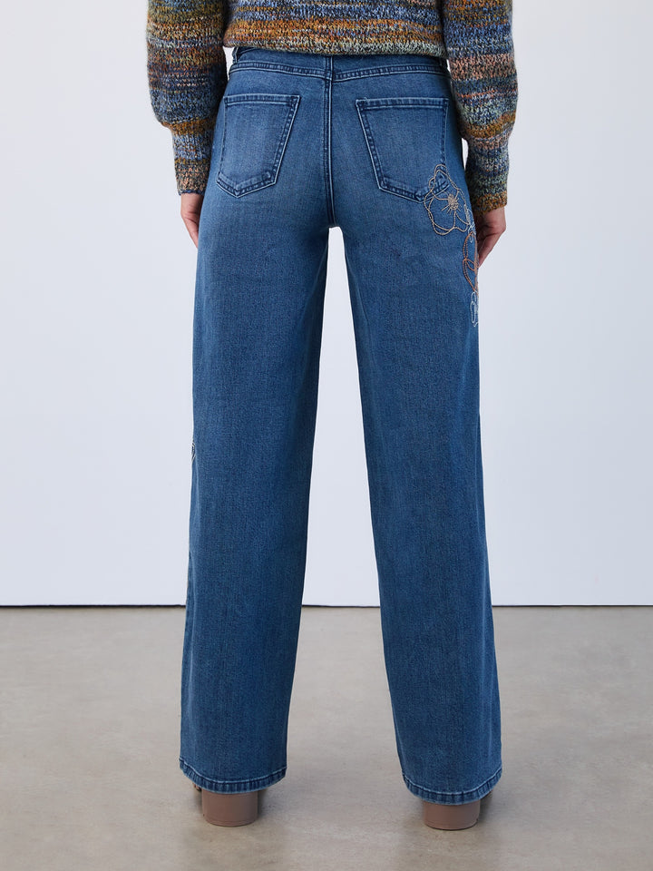 Floral Embroidered Christina Wide Leg Jean