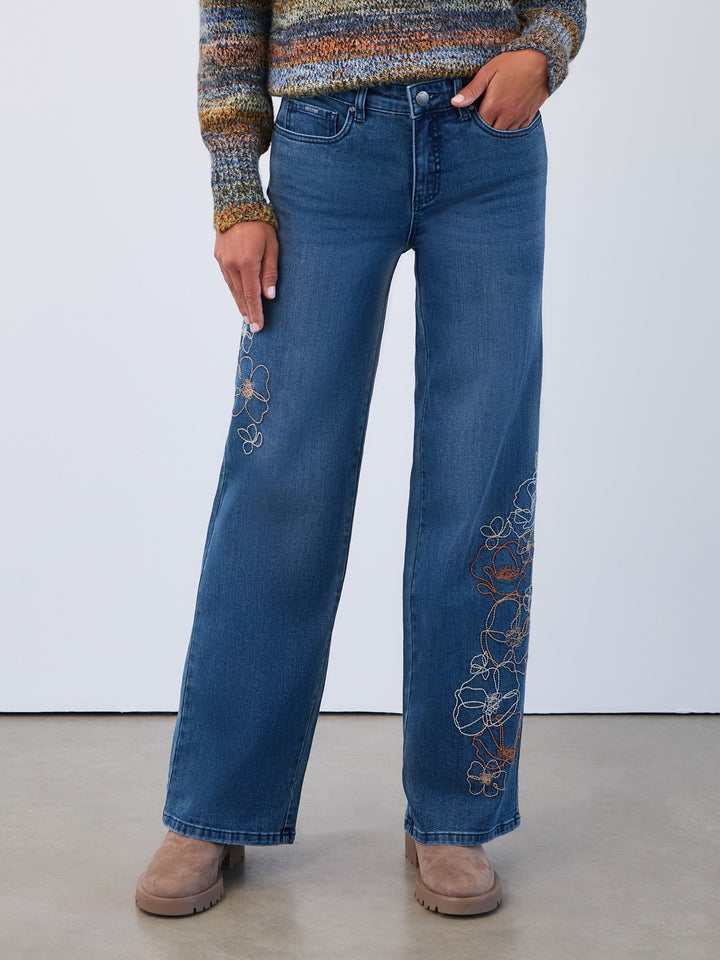 Floral Embroidered Christina Wide Leg Jean