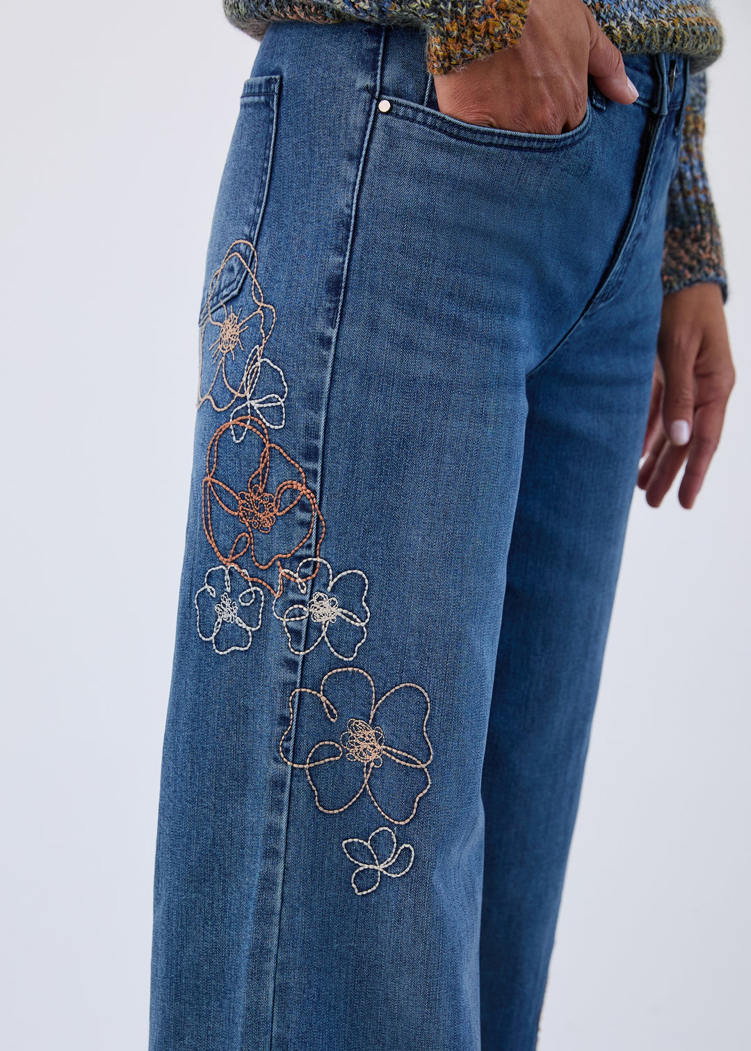 Floral Embroidered Christina Wide Leg Jean