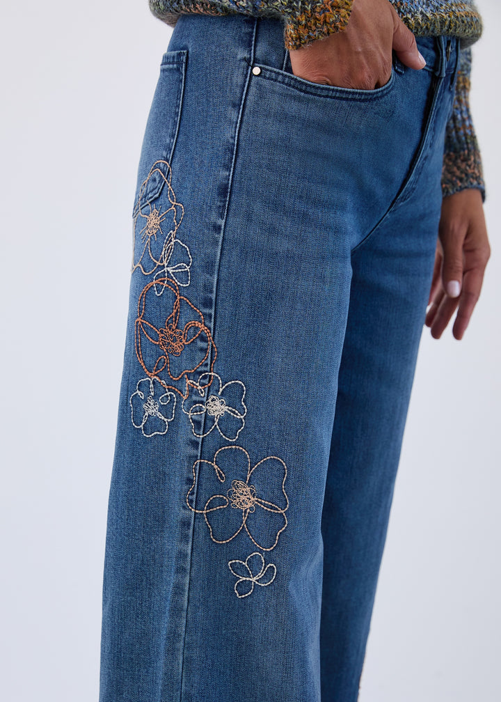 Floral Embroidered Christina Wide Leg Jean