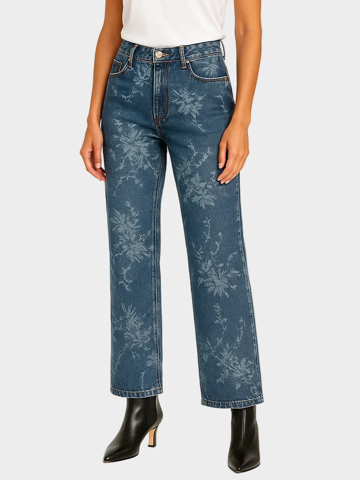 Floral Embroidered Straight Leg Jeans
