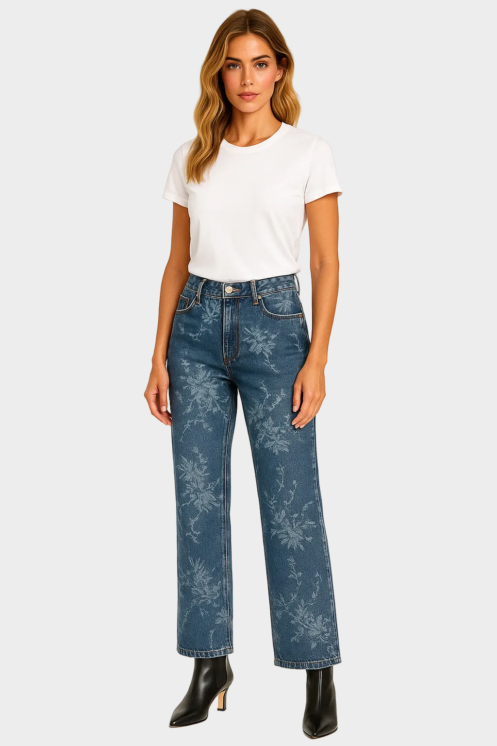 Floral Embroidered Straight Leg Jeans