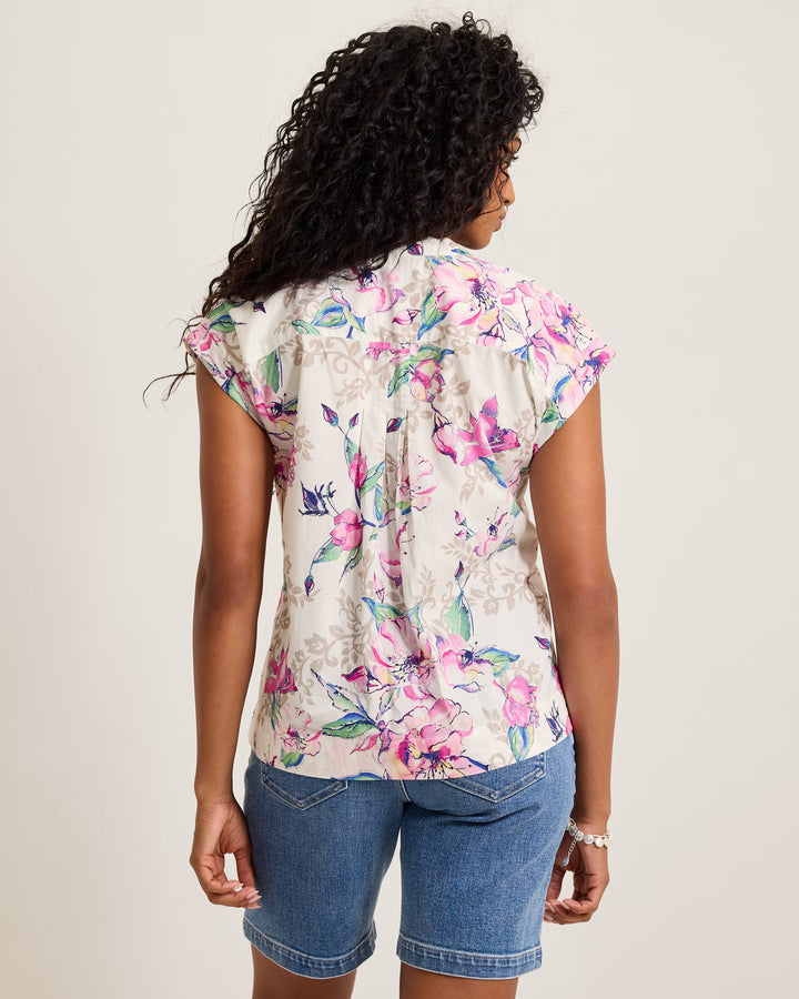 Floral Garden Print Pintuck Blouse