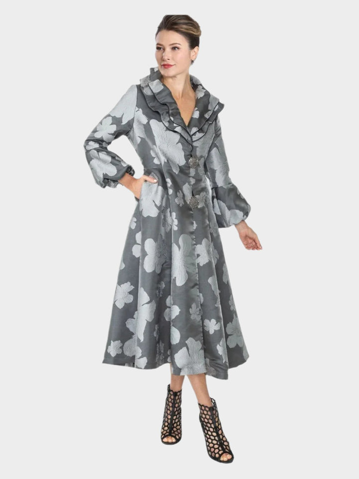 Floral Jacquard A-Line Coat