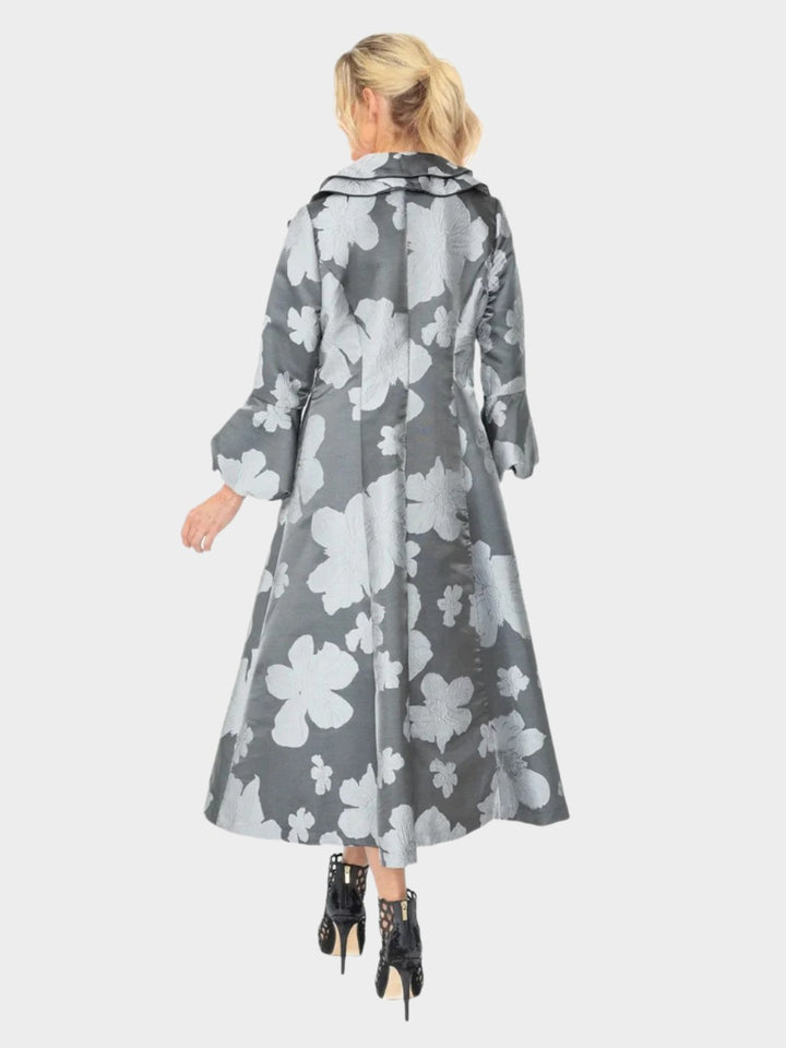 Floral Jacquard A-Line Coat