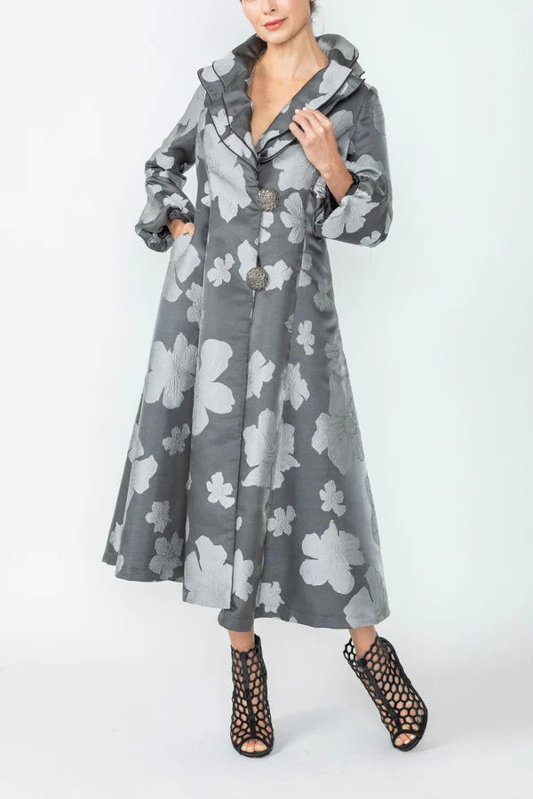 Floral Jacquard A-Line Coat