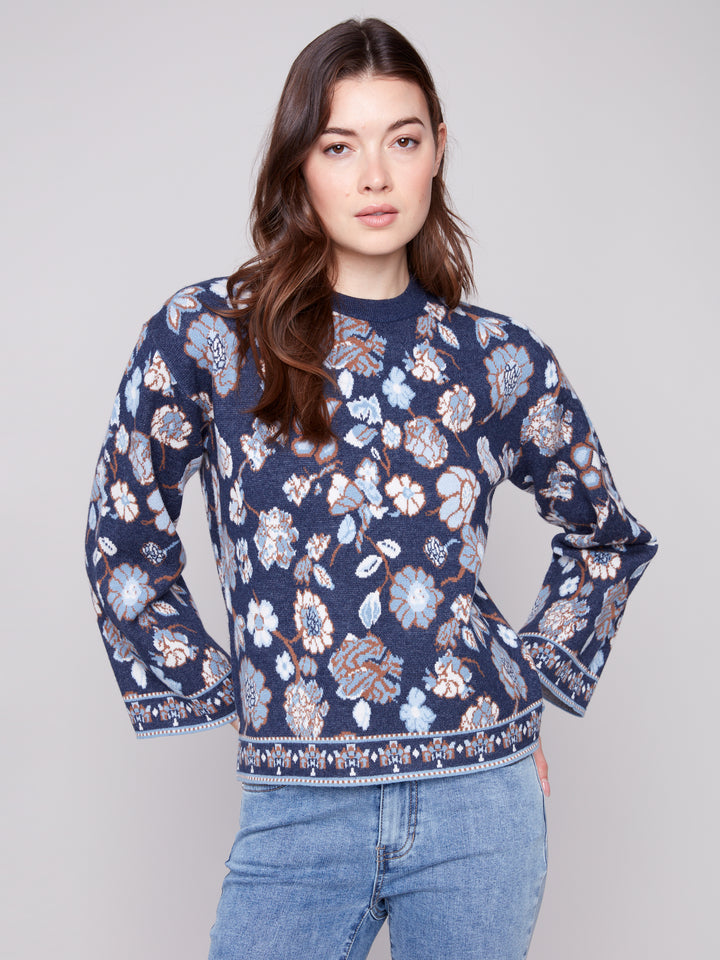 Floral Jacquard Plush Knit Sweater