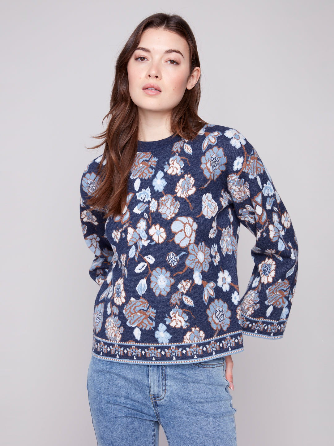 Floral Jacquard Plush Knit Sweater