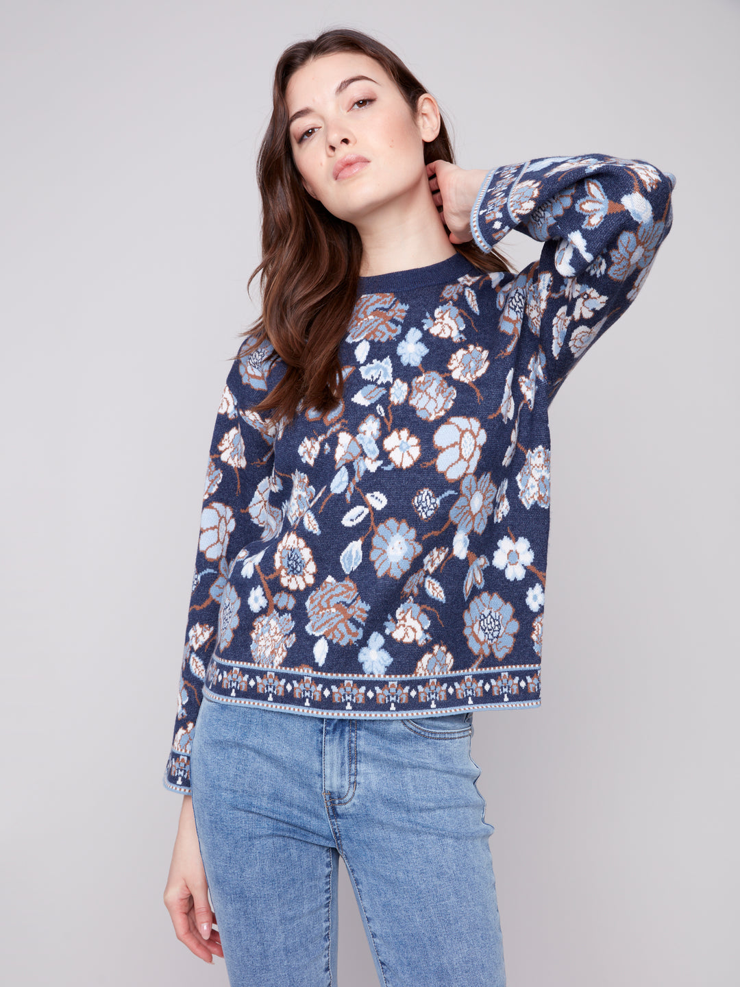 Floral Jacquard Plush Knit Sweater