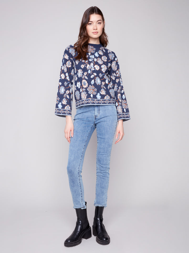 Floral Jacquard Plush Knit Sweater