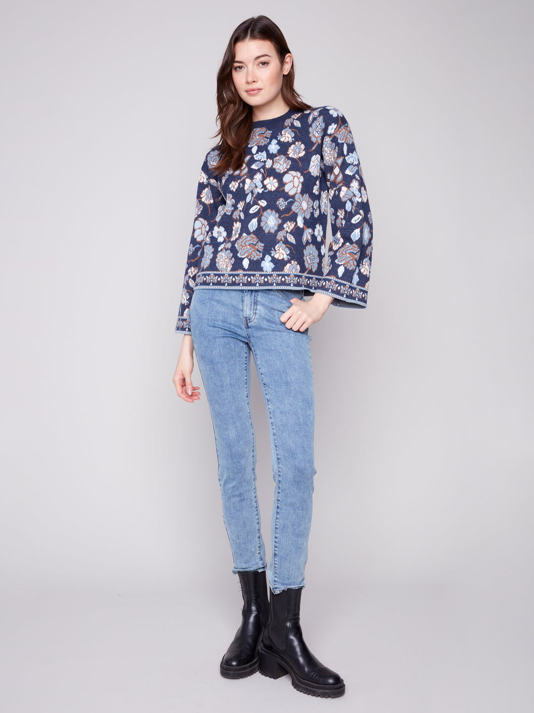 Floral Jacquard Plush Knit Sweater