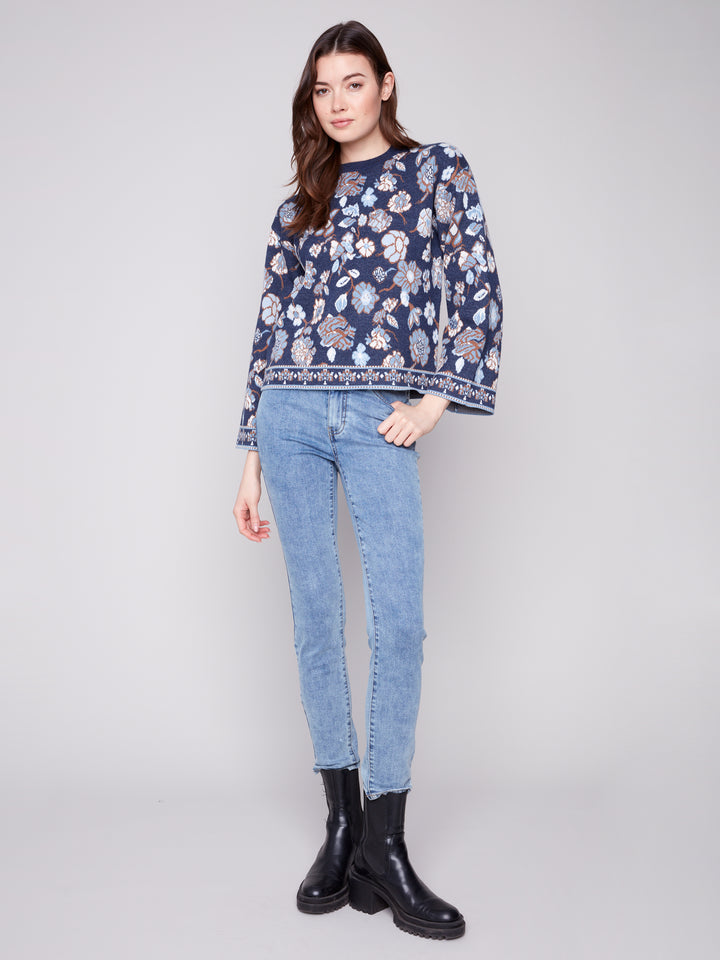 Floral Jacquard Plush Knit Sweater