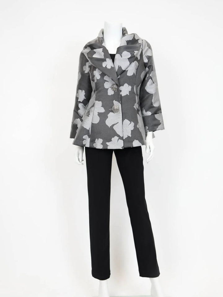 Floral Jacquard Wide Collar Jacket